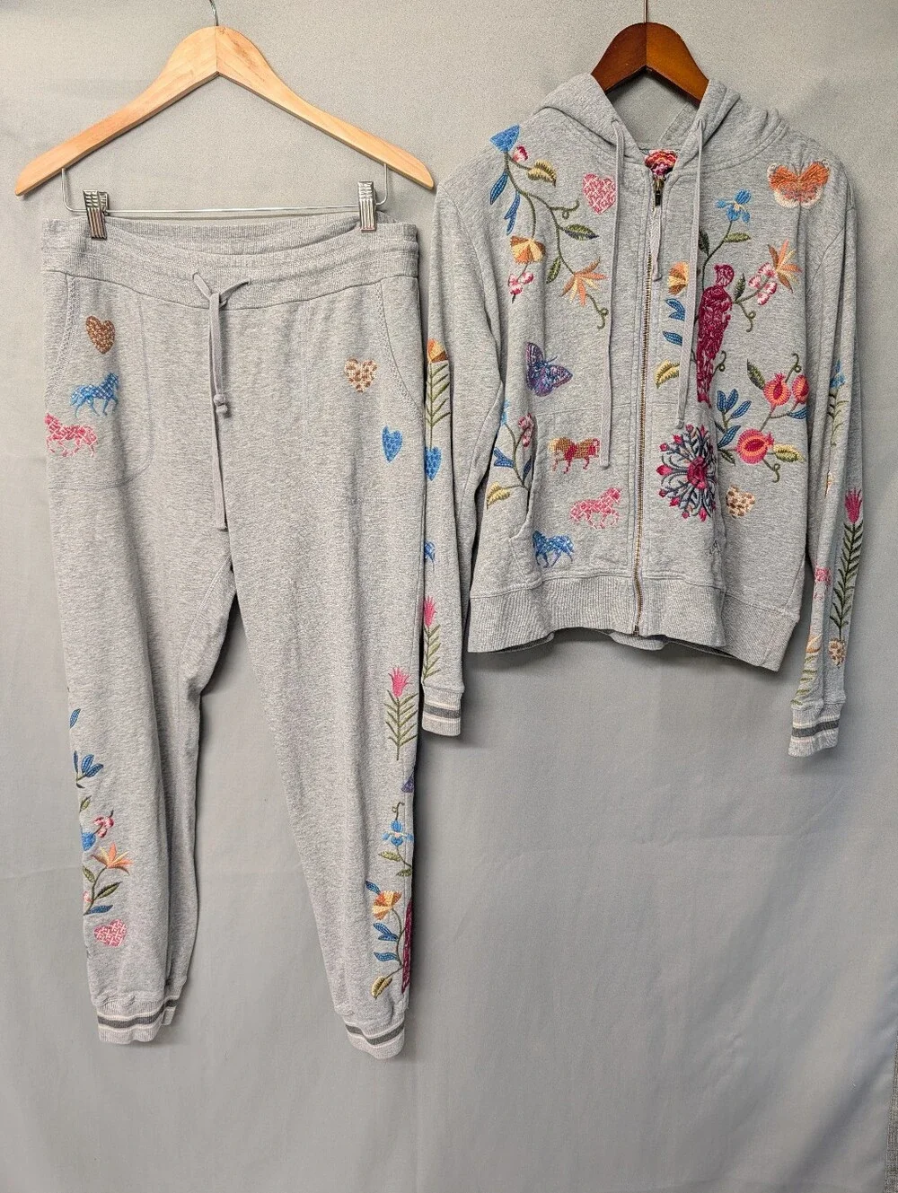 Johnny Was ADELA Heather French Terry Jogger Matching Set Hoodie & Pants Size M